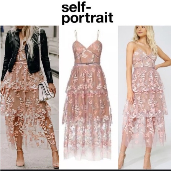 Self-Portrait Dresses & Skirts - Self-Portrait 3D Floral Embellished Tulle
Midi Dress in Pink Size 10